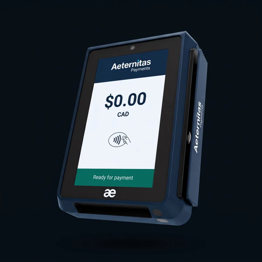 Terminal de paiement PAX IM30 aux couleurs d’Aeternitas